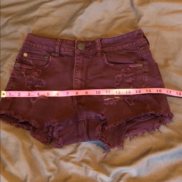 High Rise Maroon destroyed short jean shorts - Picture 6 of 6